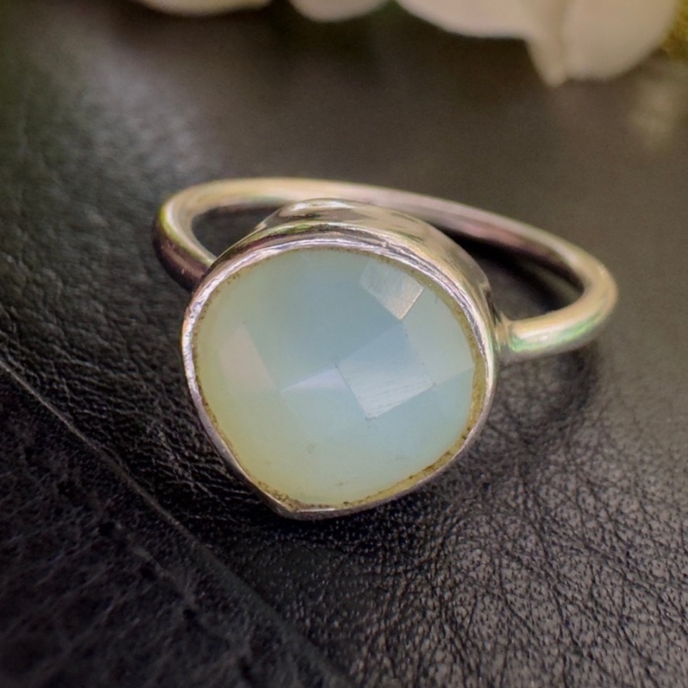 Sterling Silver Light Blue Green Teardrop Gemstone Ring Solid 925 Sterling Silve